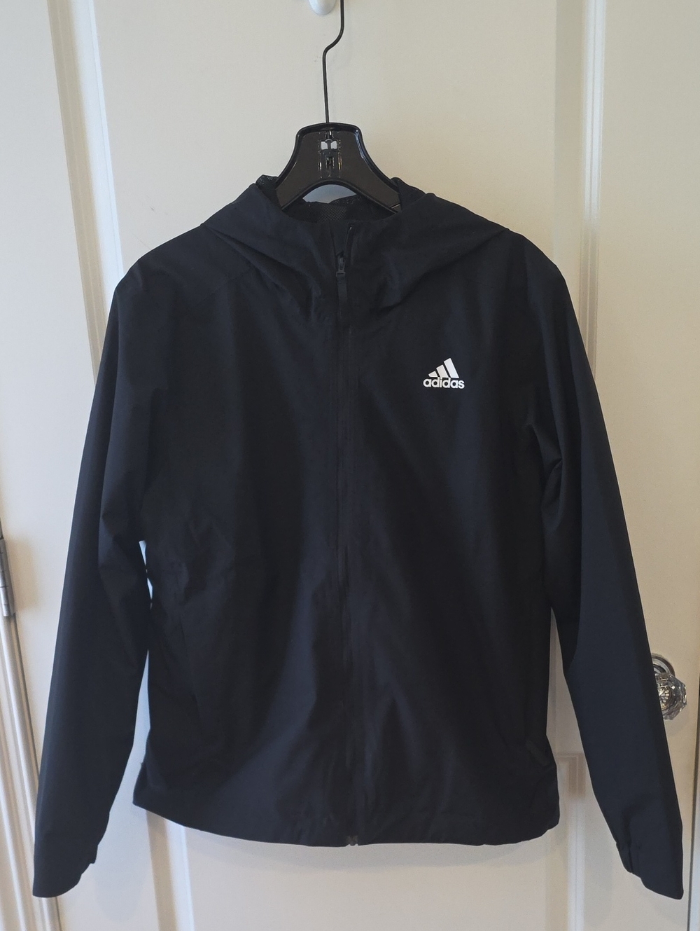 adidas Black Hooded Windbreaker Jacket with White Logo